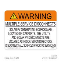 WARNING MULTIPLE SERVICE DISCONNECTS - 250 LABEL