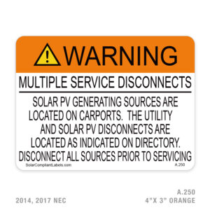 WARNING MULTIPLE SERVICE DISCONNECTS – 250 LABEL