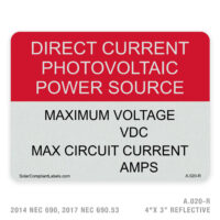 PV POWER SOURCE  - 020 LABEL