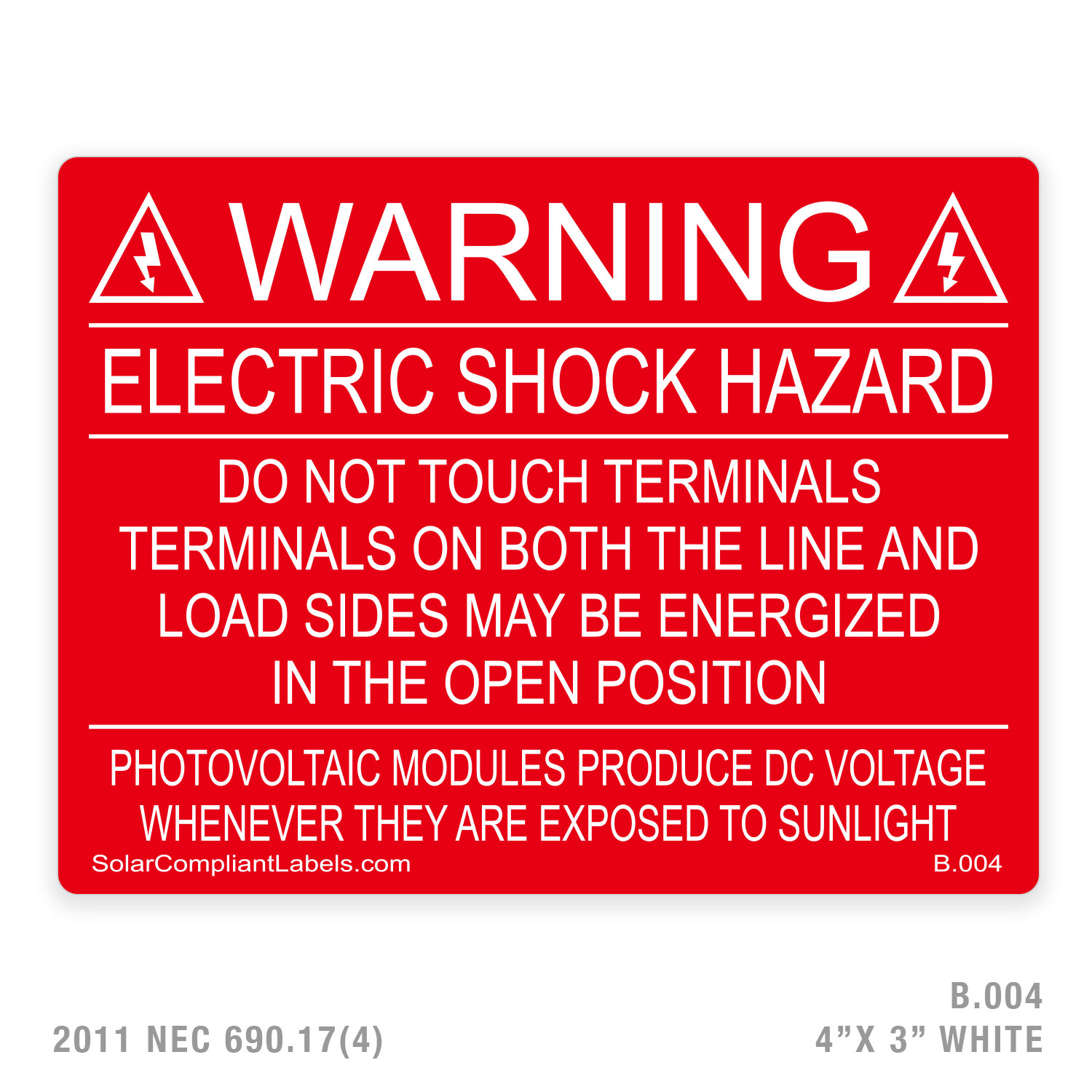 WARNING ESH – 004 LABEL | SOLAR COMPLIANT LABELS