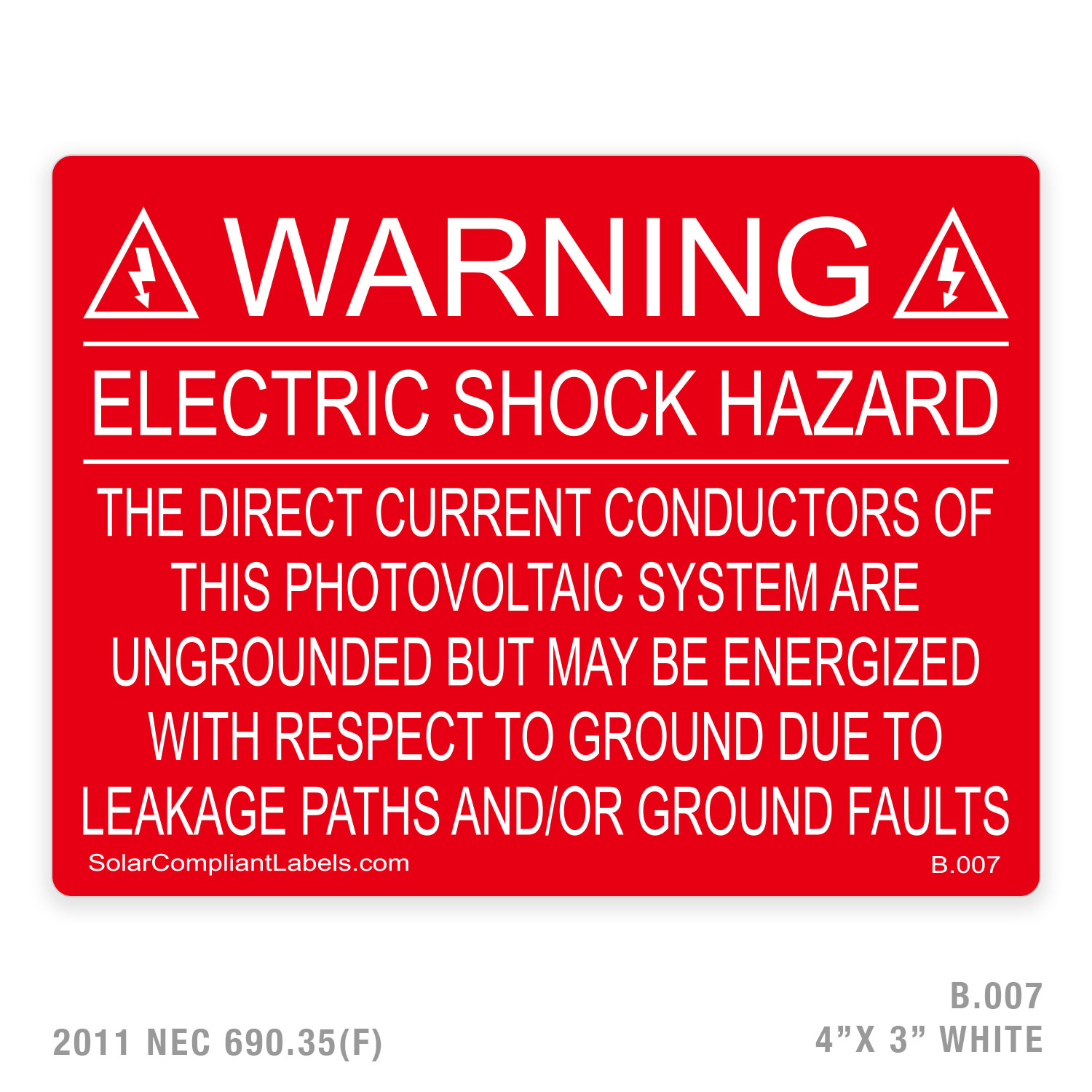 WARNING ESH - 007 LABEL | SOLAR COMPLIANT LABELS