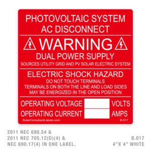 AC DISCONNECT/WARNING – 017 LABEL