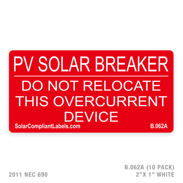 PV SOLAR BREAKER - 062 LABEL