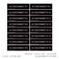 AC DISCONNECT #1 TO #16 - 212B PLACARD - 3/8" LETTER SIZE