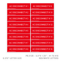 AC DISCONNECT #1 TO #16 - 212B PLACARD - 3/8" LETTER SIZE