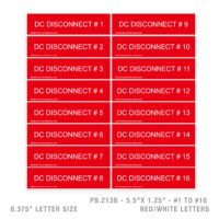 DC DISCONNECT #1 TO #16 - 213B PLACARD - 3/8" LETTER SIZE