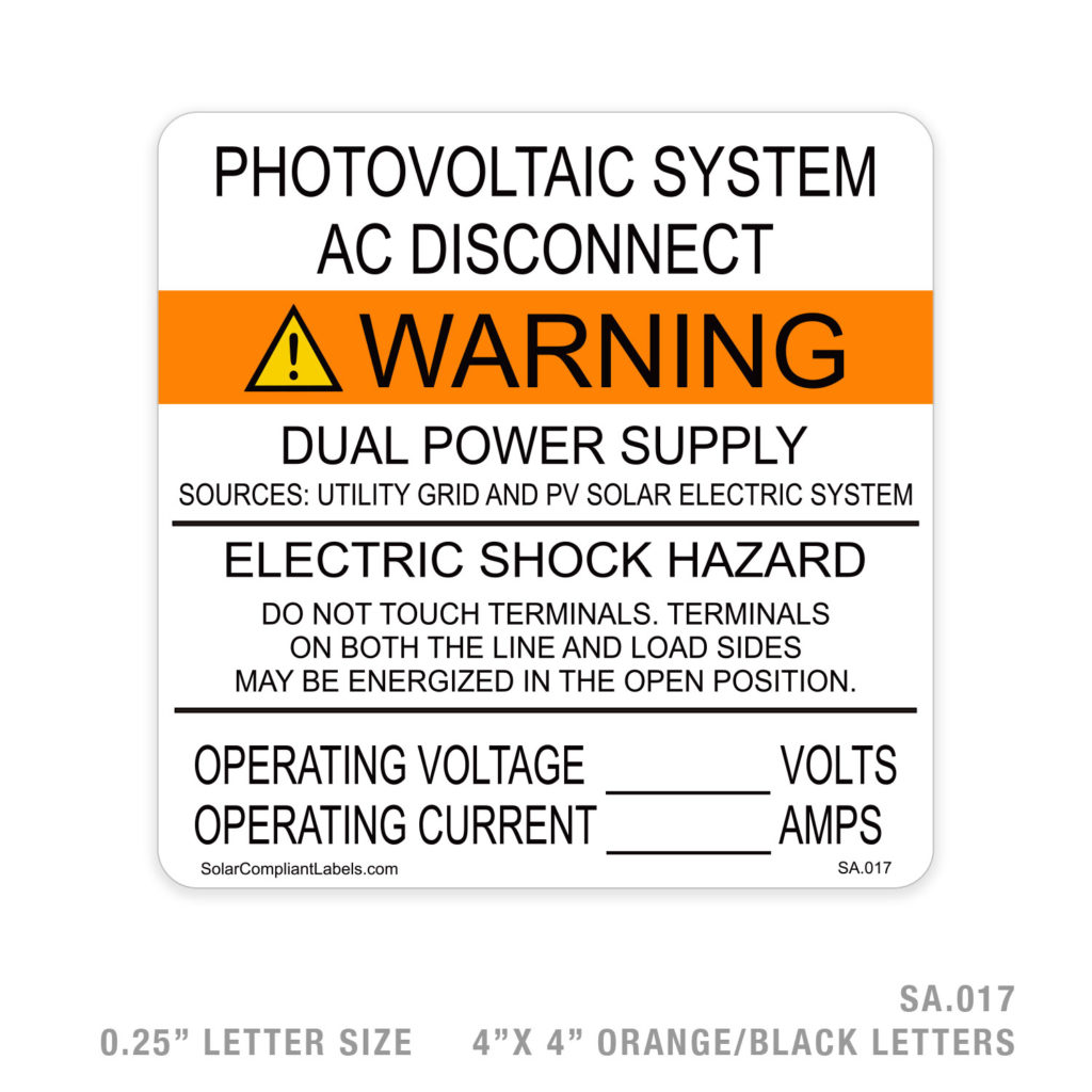 AC DISCONNECT/WARNING – 017 SIGN | SOLAR COMPLIANT LABELS