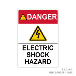 DANGER – ELECTRIC SHOCK HAZARD – 039A ANSI LABEL