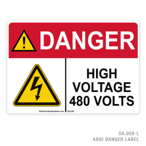DANGER – HIGH VOLTAGE 480 VOLTS – 059A ANSI LABEL