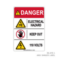 DANGER - ELECTRICAL HAZARD - KEEP OUT - 110 VOLTS - 076A ANSI LABEL
