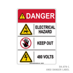 DANGER – ELECTRICAL HAZARD – KEEP OUT – 480 VOLTS – 079A ANSI LABEL