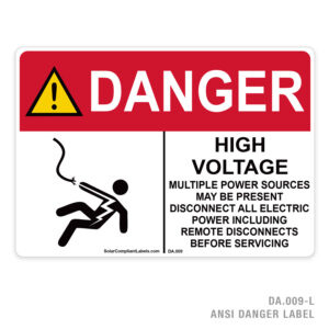 DANGER – HIGH VOLTAGE – MULTIPLE POWER SOURCES – 009A ANSI LABEL