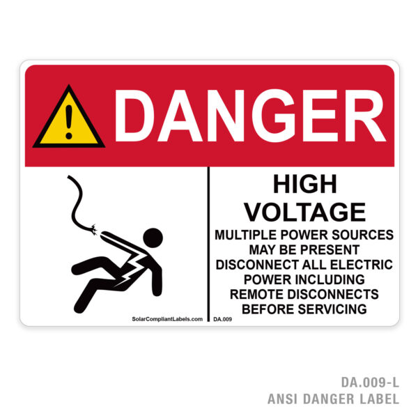 DANGER - HIGH VOLTAGE - MULTIPLE POWER SOURCES - 009A ANSI LABEL