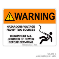 WARNING - HAZARDOUS VOLTAGE FED BY TWO SOURCES - 019A ANSI LABEL