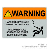 WARNING - HAZARDOUS VOLTAGE FED BY TWO SOURCES - 019A ANSI LABEL