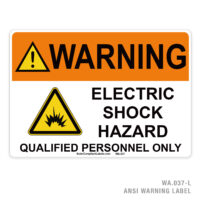 WARNING - ELECTRIC SHOCK HAZARD - QUALIFIED PERSONNEL ONLY - 037A ANSI LABEL