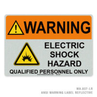 WARNING - ELECTRIC SHOCK HAZARD - QUALIFIED PERSONNEL ONLY - 037A ANSI LABEL