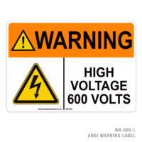 WARNING - HIGH VOLTAGE - 600 VOLTS - 060A ANSI LABEL