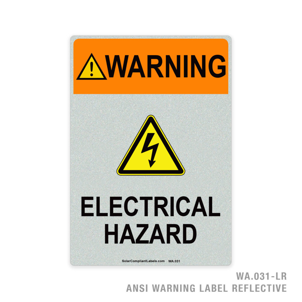 WARNING – ELECTRICAL HAZARD – 031A ANSI LABEL | SOLAR COMPLIANT LABELS