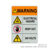 WARNING - ELECTRICAL HAZARD - KEEP OUT - 240 VOLTS - 077A ANSI LABEL