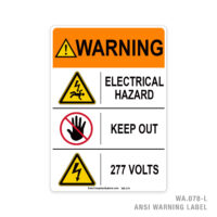 WARNING - ELECTRICAL HAZARD - KEEP OUT - 277 VOLTS - 078A ANSI LABEL