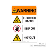 WARNING - ELECTRICAL HAZARD - KEEP OUT - 600 VOLTS - 080A ANSI LABEL