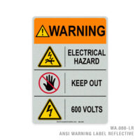 WARNING - ELECTRICAL HAZARD - KEEP OUT - 600 VOLTS - 080A ANSI LABEL