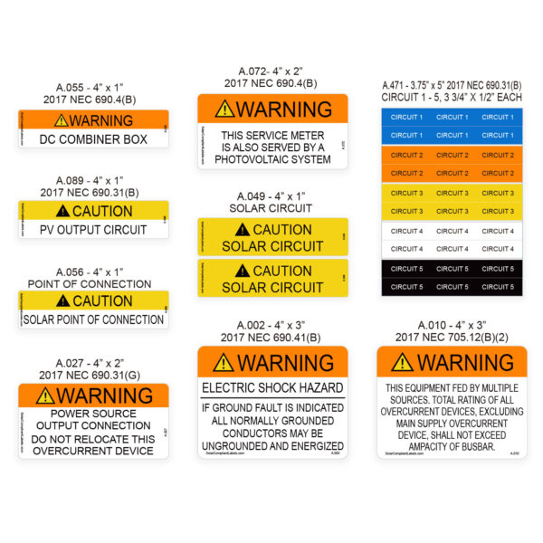 Nec Code Sticker 2017 NEC 56 PIECE LABEL PACK | SOLAR COMPLIANT LABELS