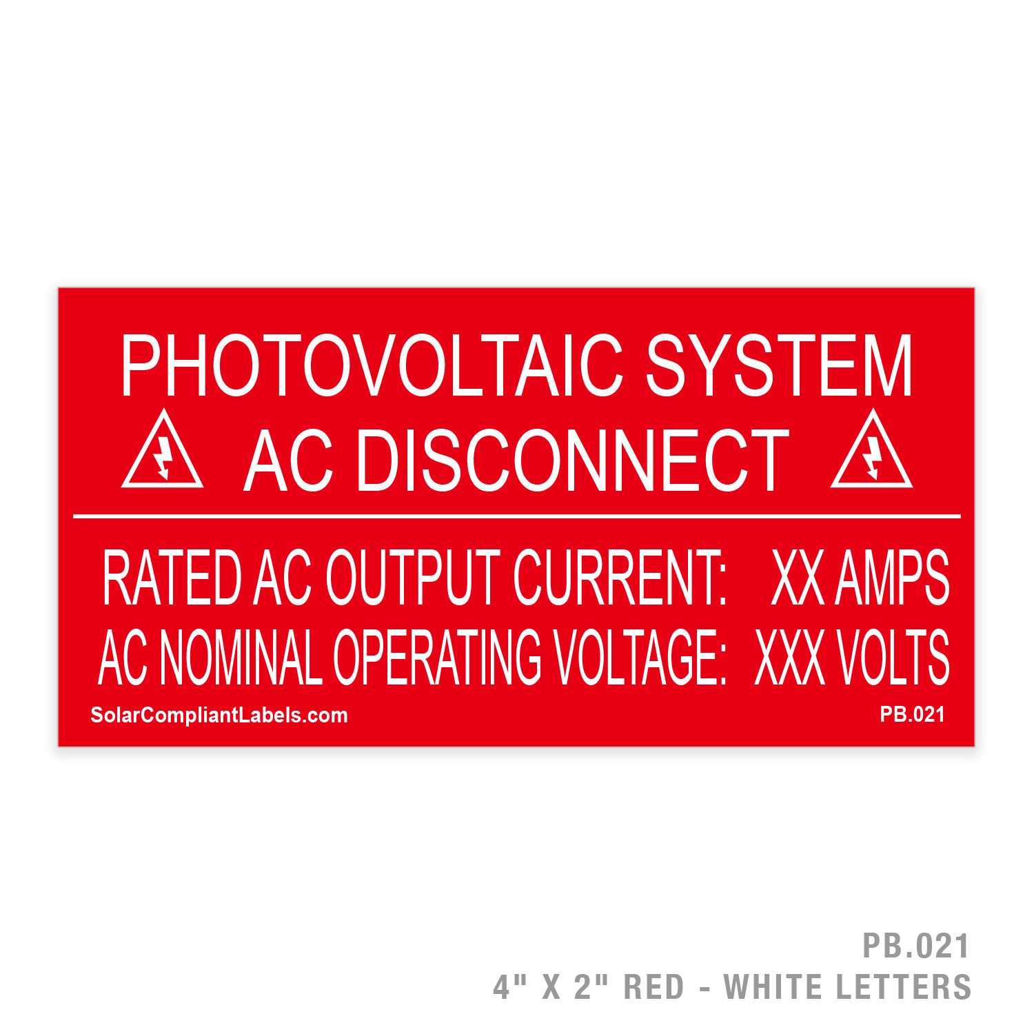 PHOTOVOLTAIC SYSTEM AC DISCONNECT – PB.021 CUSTOM PLACARD | SOLAR ...